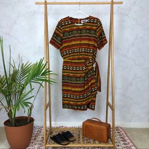 Vintage 90s Floral Geometric Stripe Dress